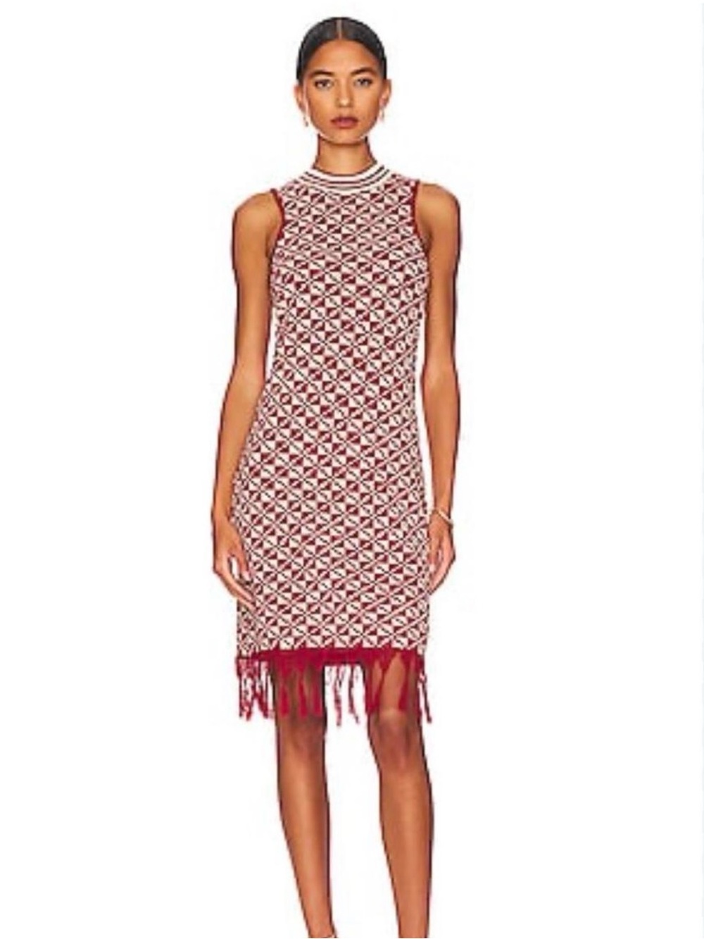 Dodo Bar Or Red Cream Burgundy Knee-Length Fringe Bodycon Dress IT 44 US 8